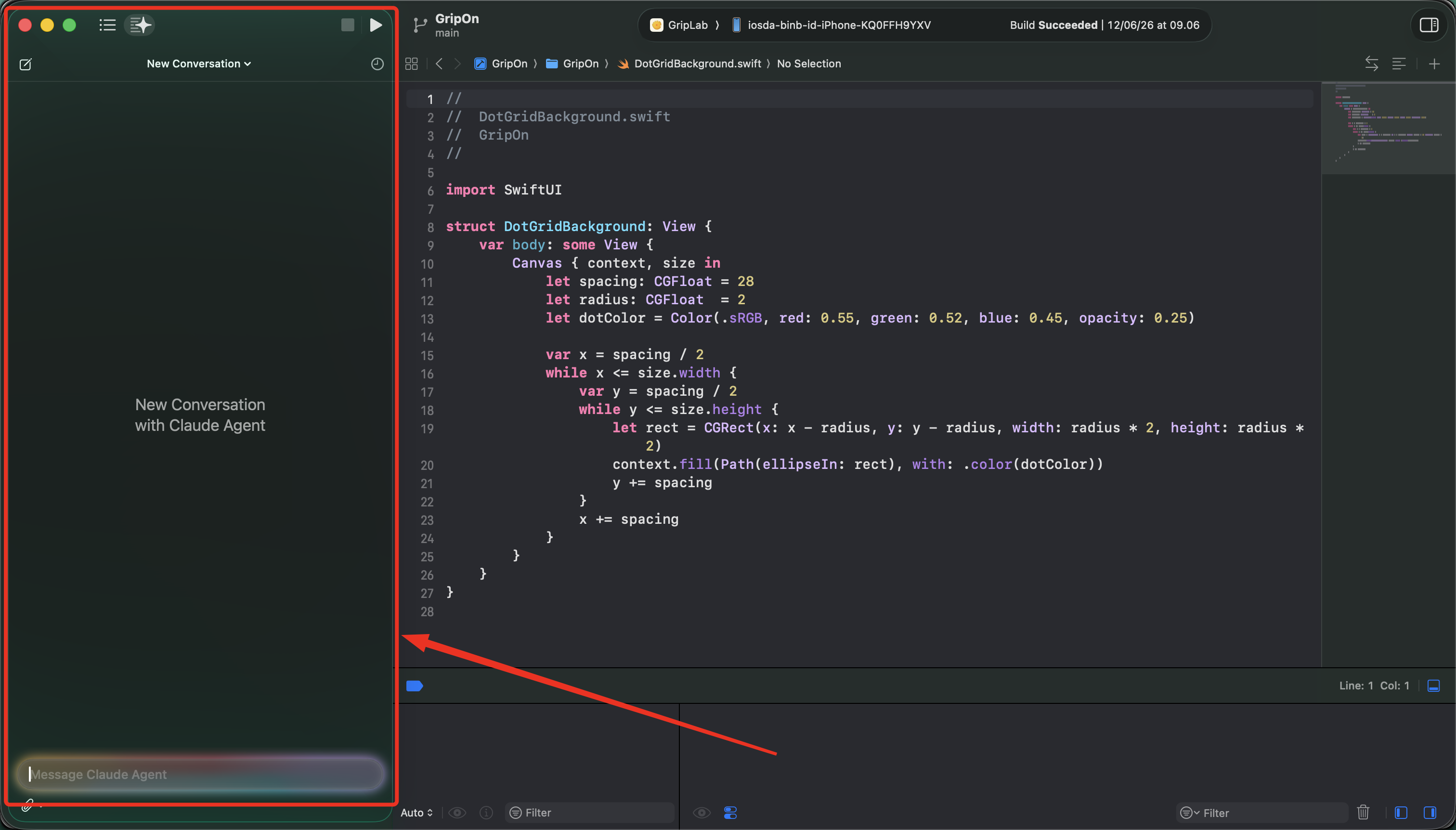 AI agent running inside Xcode