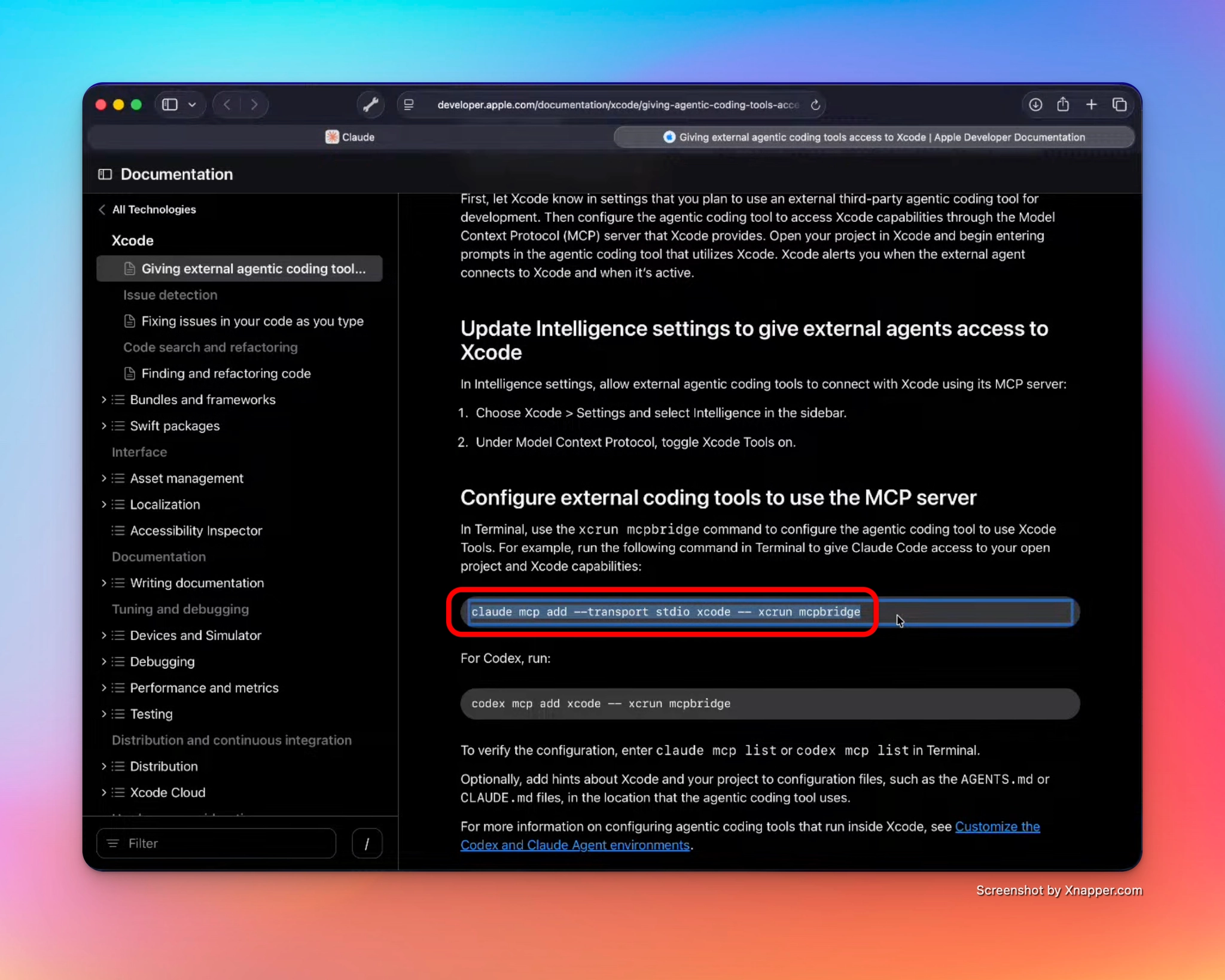 Xcode MCP settings